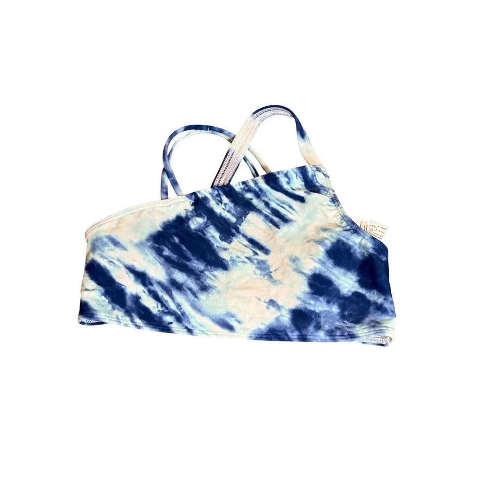 NWT‎ Abercrombie Kids Girl 13/14 Swim Top Blue Tie Dye Retro Asymmetrical
